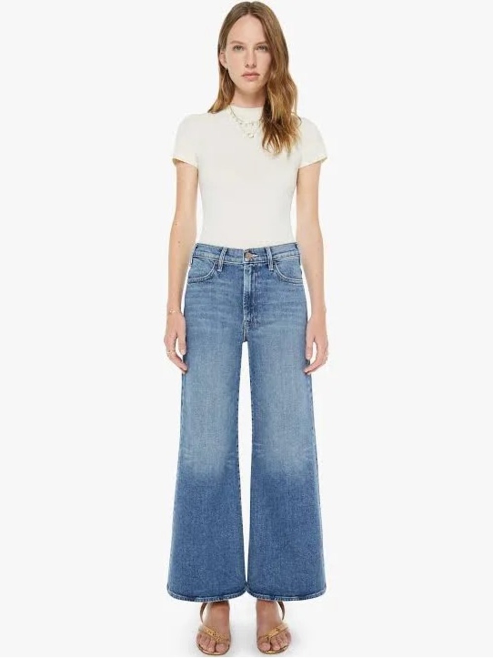 MOTHER Two-Tone Blue Flared Wide-Leg Jeans